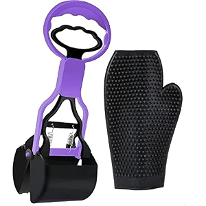 psk pet mart one handed pooper scooper for pets portable pet waste scooper dog poop scoop pet waste jaw clamp scooper high elastic spring with grooming gloves small scooper  glove