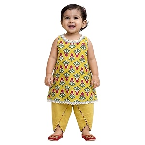 pspeaches girls cotton sleeveless round neck booti print kurta with dhoti pant 2 piece setethnic wear for baby girlstraditional amp festive outfit