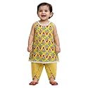 PSPEACHES Girls Cotton Sleeveless Round Neck Booti Print Kurta With Dhoti Pant 2 Piece Set|Ethnic Wear For Baby Girls|Traditional &amp; Festive Outfit