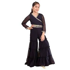 Pspeaches Girls Ethnic Navy Blue Georgette Full
