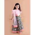 Pspeaches Girls Ethnic Pink Chanderi Short Sleeves