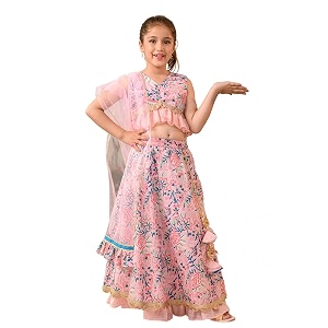 Pspeaches Girls Ethnic Pink Cotton Sleeveless V-Neck