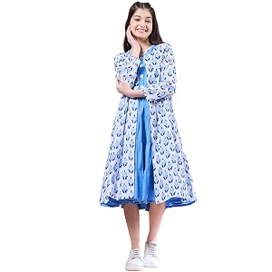 Pspeaches Girls Ethnic Sky Blue Cotton Full