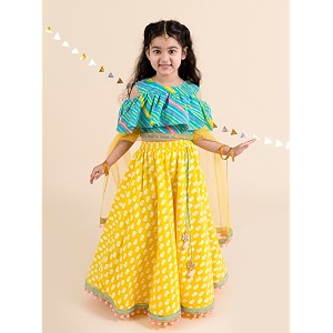 Pspeaches Girls Ethnic Turquoise Cambric Cold Shoulder