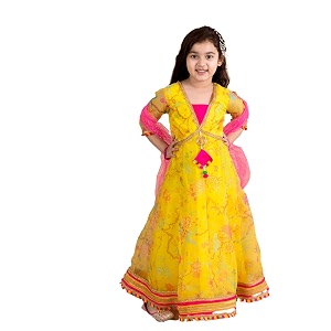 Pspeaches Girls Ethnic Yellow 3 4th Sleeves