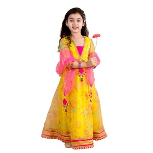 Pspeaches Girls Ethnic Yellow 3 4th Sleeves