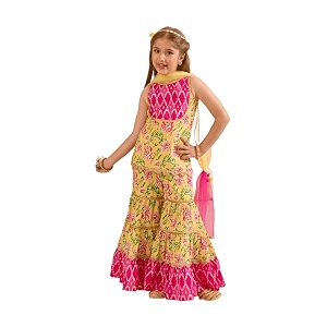 Pspeaches Girls Ethnic Yellow Cotton Sleeveless Round