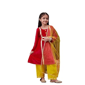 Pspeaches Girls Ethnic Green Pink Velvet