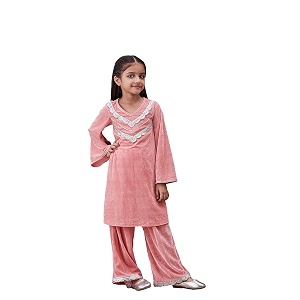 Pspeaches Girls Ethnic Green Pink Velvet