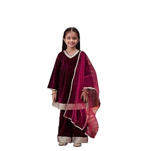 Pspeaches Girls Ethnic Green Pink Velvet