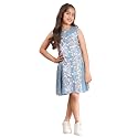 Pspeaches Girls Western Blue Cotton Round Neck