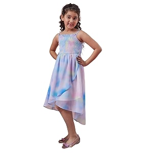 Pspeaches Girls Western Multicolor Georgette Sleeveless Shoulder