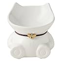 Cat Food Bowl, Drinking Bowl Raised, Raised Tilting Bowl, 15° Tilt Cat Bowl with Base for Spine Protection, Prevent Food Backflow, Pet Feeder and Indoor Cat Drinker (White)