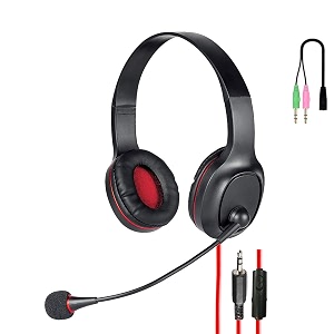 ptron studio lite on-ear wired headphones with mic amp volume control - black amp red