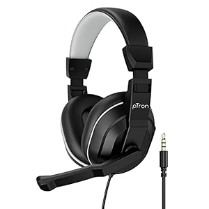 ptron studio lite stereo sound wired headphones ergonomic over-ear headset for work from home adjustable mic amp integrated volume control 35mm aux jack amp 13 meter tangle-free cord black amp grey