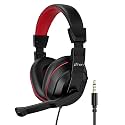PTron Studio Lite Stereo Sound Wired Headphones, Ergonomic Over-Ear Headset for Work from Home, Adjustable Mic &amp; Integrated Volume Control, 3.5mm Aux Jack &amp; 1.3 Meter Tangle-Free Cord (Black &amp; Red)