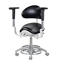 PU Leather Microscope Dynamic Chair Foot Controlled Dental Medical Saddle Chair (Black)