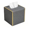 PU Leather Square Tissue Box Cover, Linen Tissue Box Holder with Magnetic Closure, Decorative Modern Cube Tissue Box for Bathroom Vanity Countertop Bedroom Office Desk (Gray)