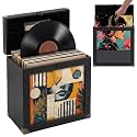 PU Leather Vinyl Record Storage Box Holds 30+ Lps, Display Window, Black