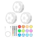 Puck Lights with Remote, Rechargeable 13 RGB Colors Tap Lights, 3 Pack