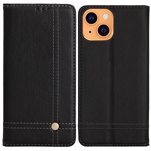 pudini flip cover for apple iphone 14 case pu leather auto magnet pouch closure - black