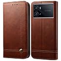 PUDINI® Flip Cover for IQOO 9 PRO Case PU Leather Auto Magnet Pouch Closure - Brown