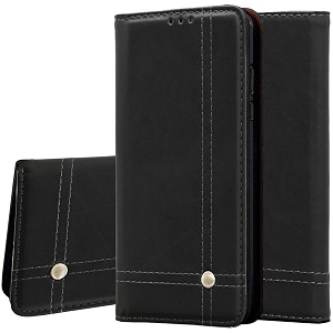 pudini flip cover for iqoo z3 5g case pu leather auto magnet pouch closure - black
