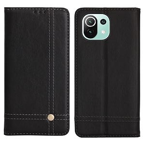 pudini flip cover for mi 11 lite  xiaomi 11 lite ne 5g case pu leather auto magnet pouch closure - black