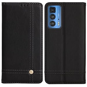 pudini flip cover for motorola edge 20 pro case pu leather auto magnet pouch closure - black