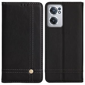 pudini flip cover for oneplus nord ce 2 5g case pu leather auto magnet pouch closure - black
