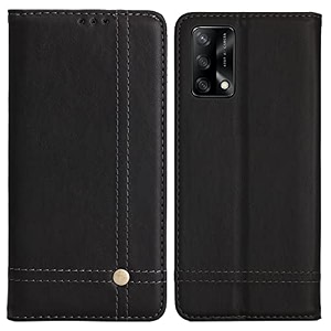 pudini flip cover for oppo f19 case pu leather auto magnet pouch closure - black