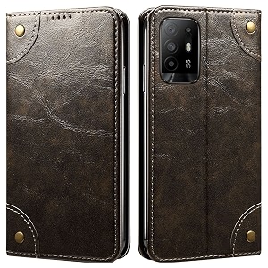 pu leather wallet folio case for oppo f19 pro pluspro flip cover book design pouch with stand amp card slot magnetic push closure - grey