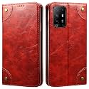 PU Leather Wallet Folio Case for Oppo F19 Pro Plus/Pro+ Flip Cover Book Design Pouch with Stand & Card Slot Magnetic Push Closure - Red