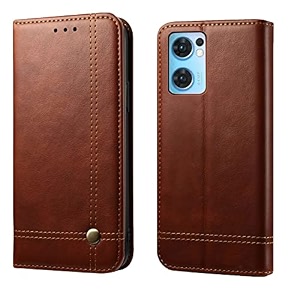 pudini flip cover for oppo reno 7 5g  oppo reno7 5g case pu leather auto magnet pouch closure - brown
