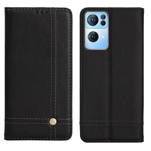 pudini flip cover for oppo reno 7 pro 5g  oppo reno7 pro 5g case pu leather auto magnet pouch closure - black