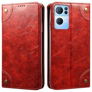 pu leather wallet folio case for oppo reno7 pro 5g  oppo reno 7 pro 5g flip cover book design pouch with stand amp card slot magnetic push closure - red