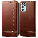 PUDINI® Flip Cover for Oppo Reno6 5G / Reno 6 5G Case PU Leather Auto Magnet Pouch Closure - Brown