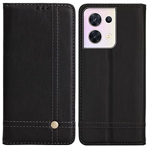 pudini flip cover for oppo reno8 5g  reno 8 5g case pu leather auto magnet pouch closure - black