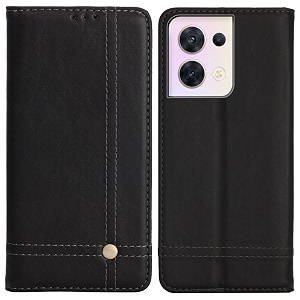 pudini flip cover for oppo reno8 5g  reno 8 5g case pu leather auto magnet pouch closure - black