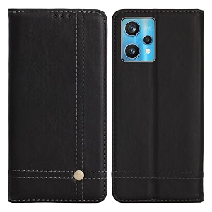 pudini flip cover for realme 9 pro  realme 9 pro plus case pu leather auto magnet pouch closure - black