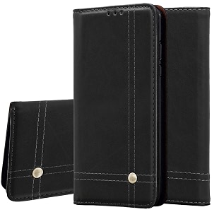 pudini flip cover for redmi note 8 case pu leather auto magnet pouch closure - black