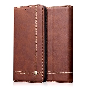 pudini flip cover for samsung galaxy a70  galaxy a70s case pu leather auto magnet pouch closure - brown