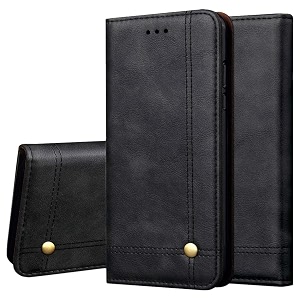 pudini flip cover for samsung galaxy m10 case pu leather auto magnet pouch closure - black