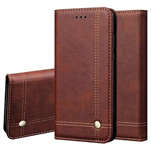 pudini flip cover for samsung galaxy m10 case pu leather auto magnet pouch closure - brown