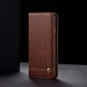 pudini flip cover for samsung galaxy s10 plus  s10 case pu leather auto magnet pouch closure - brown