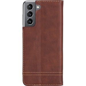 pudini flip cover for samsung galaxy s21 fe 5g case pu leather auto magnet pouch closure - brown