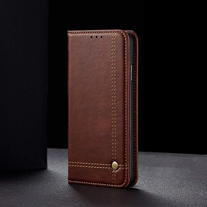 pudini flip cover for samsung galaxy s21 case pu leather auto magnet pouch closure - brown