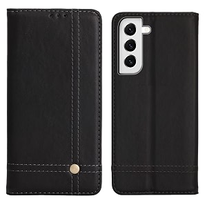 pudini flip cover for samsung galaxy s22 case pu leather auto magnet pouch closure - black