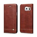 PUDINI® Flip Cover for Samsung Galaxy S7 Edge Case PU Leather Auto Magnet Pouch Closure - Brown
