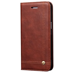 pudini flip cover for samsung galaxy s8 case pu leather auto magnet pouch closure - brown